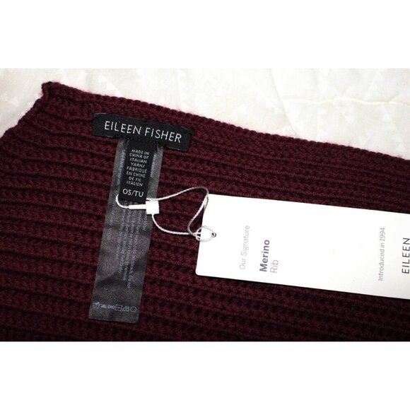 New w/Tags Eileen Fisher "Keyhole Scarf in 100% Merino Rib", Claret Red - Picture 4 of 11
